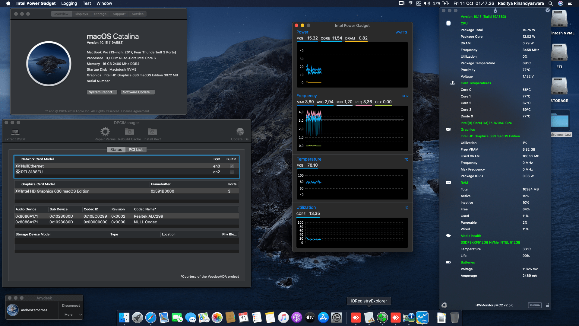 Success Hackintosh macOS Catalina 10.15 Build 19A583 at Dell XPS 15 9575